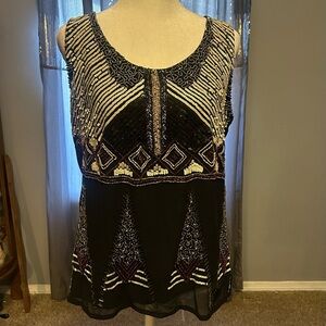 Buckle Black and White Beaded Blouse